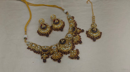 Gold Maroon Kundan Necklace Sugam sets
