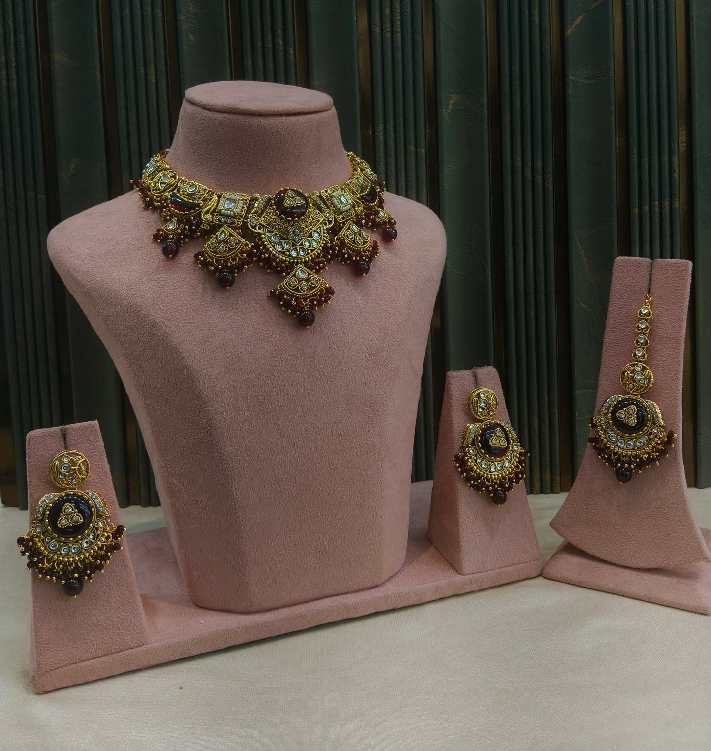 Gold Maroon Kundan Necklace Sugam sets