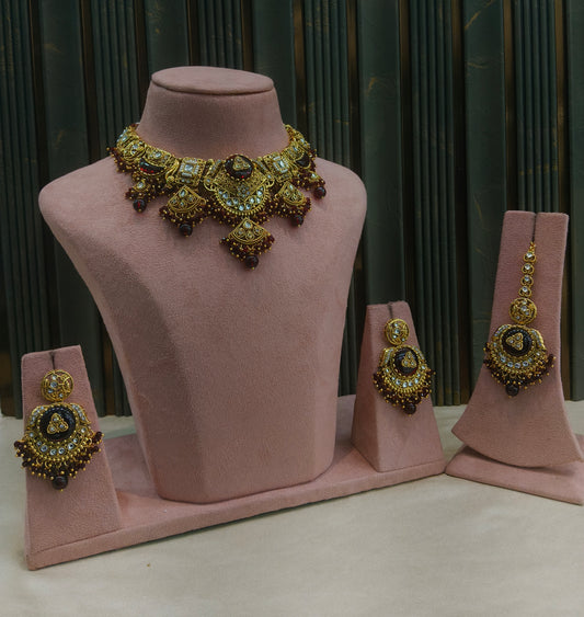 Gold Maroon Kundan Necklace Sugam sets
