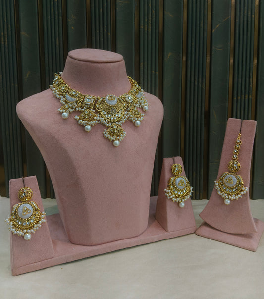 Gold White Kundan Necklace Sugam sets