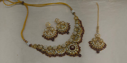 Gold Maroon Kundan Necklace Amanat sets