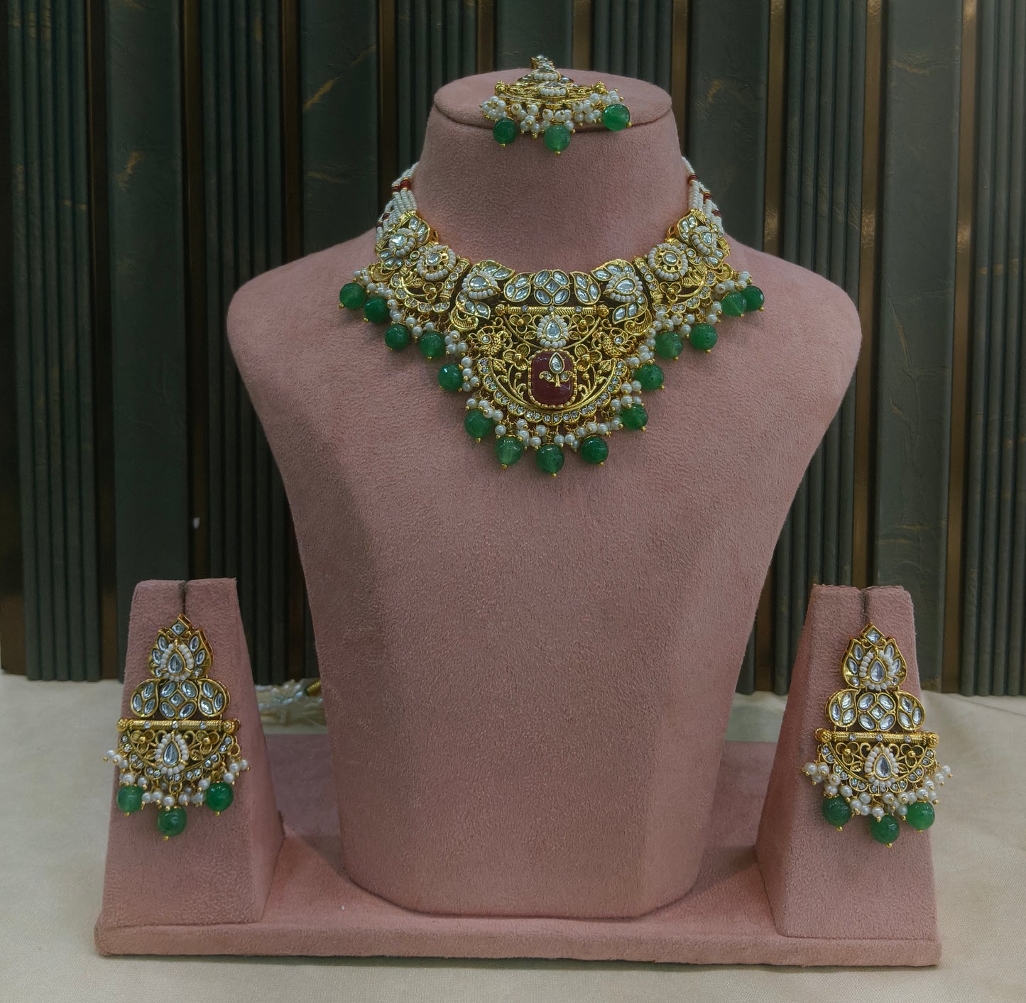 Gold Sage Green Kundan Necklace Gita sets