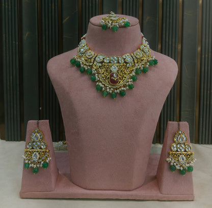 Gold Sage Green Kundan Necklace Gita sets