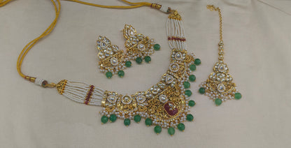 Gold Sage Green Kundan Necklace Gita sets