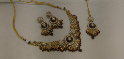 Gold Maroon Kundan Necklace Gori sets
