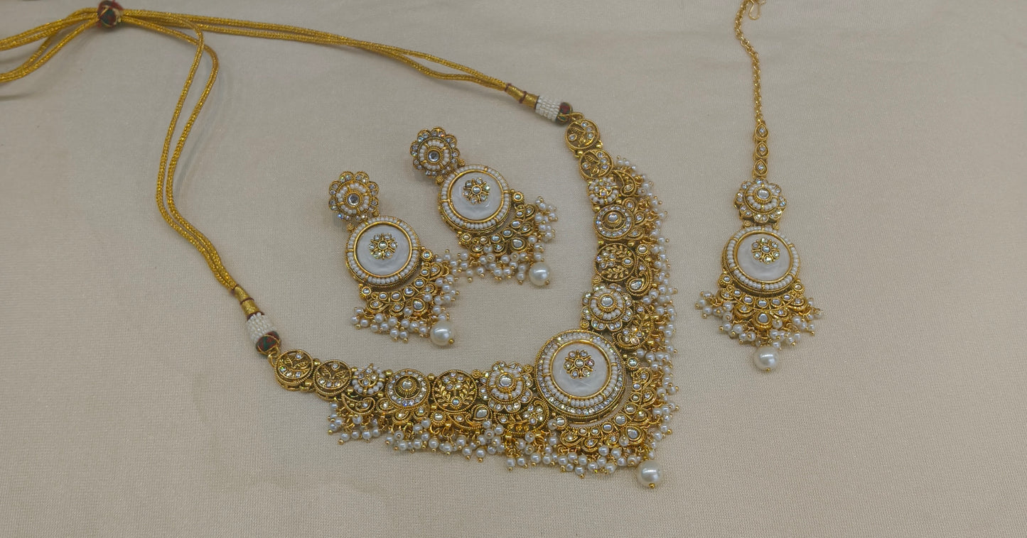 Gold White Kundan Necklace Gori sets