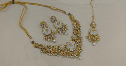 Gold White Kundan Necklace Gori sets
