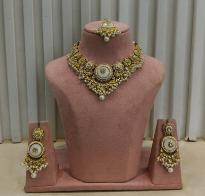 Gold White Kundan Necklace Gori sets