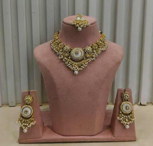 Gold White Kundan Necklace Gori sets
