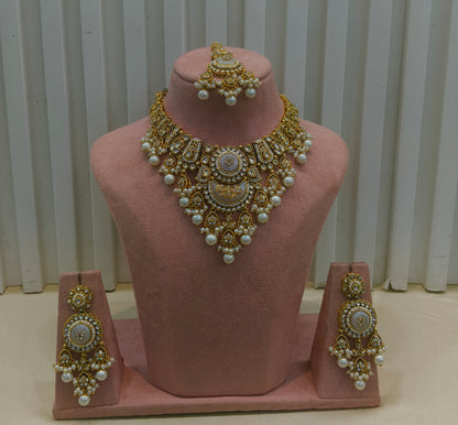 Gold White Kundan Necklace Ravina sets
