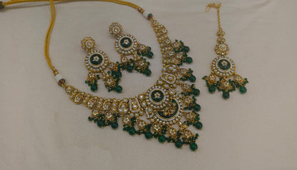 Gold Green Kundan Necklace Ravina sets