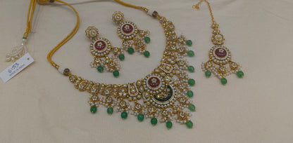 Gold Ruby Sage Green Kundan Necklace Ravina sets