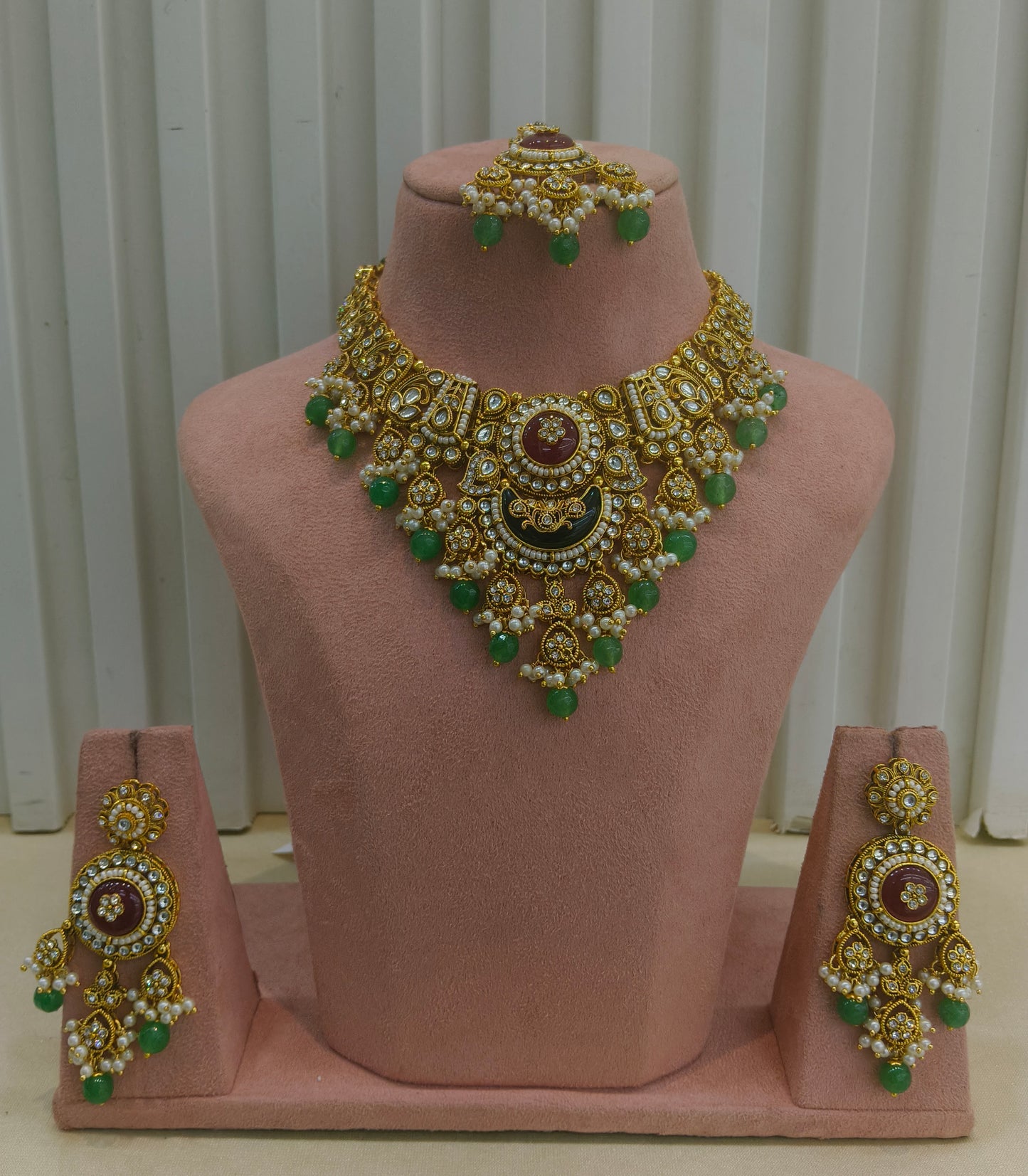 Gold Ruby Sage Green Kundan Necklace Ravina sets