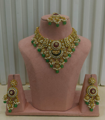 Gold Ruby Sage Green Kundan Necklace Ravina sets