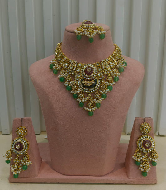 Gold Ruby Sage Green Kundan Necklace Ravina sets