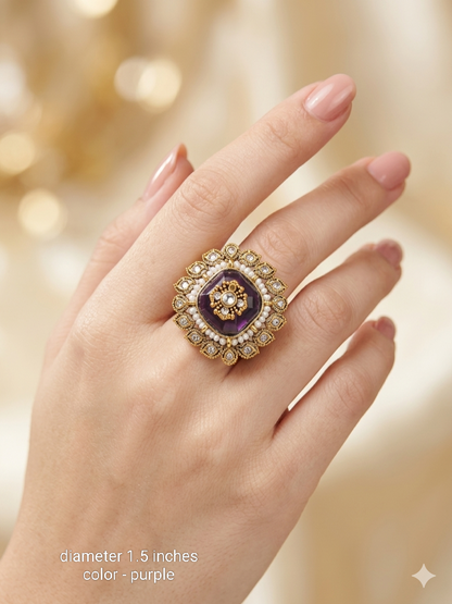 Kundan Adjustable Una Finger Rings
