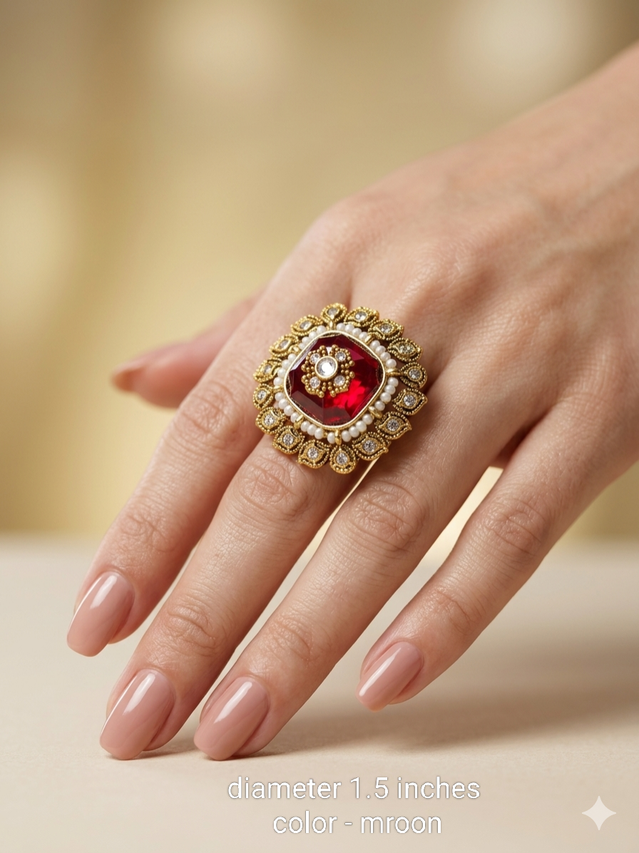 Kundan Adjustable Una Finger Rings