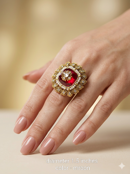 Kundan Adjustable Una Finger Rings