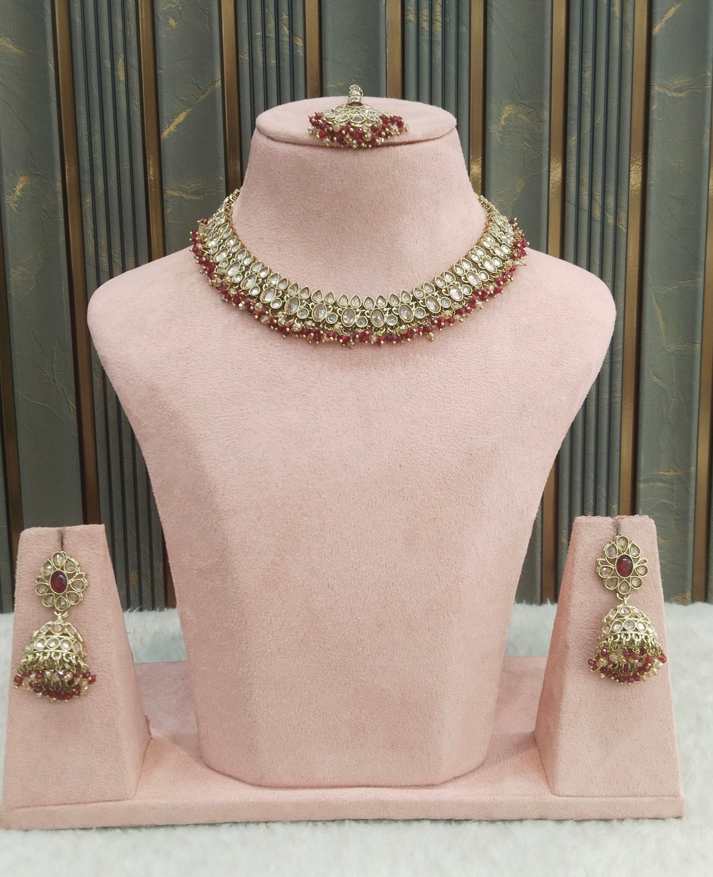 Antique Gold Maroon Necklace Shuba sets