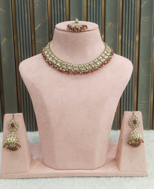 Antique Gold Maroon Necklace Shuba sets
