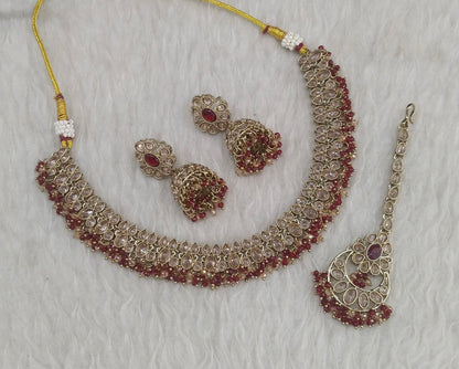 Antique Gold Maroon Necklace Shuba sets
