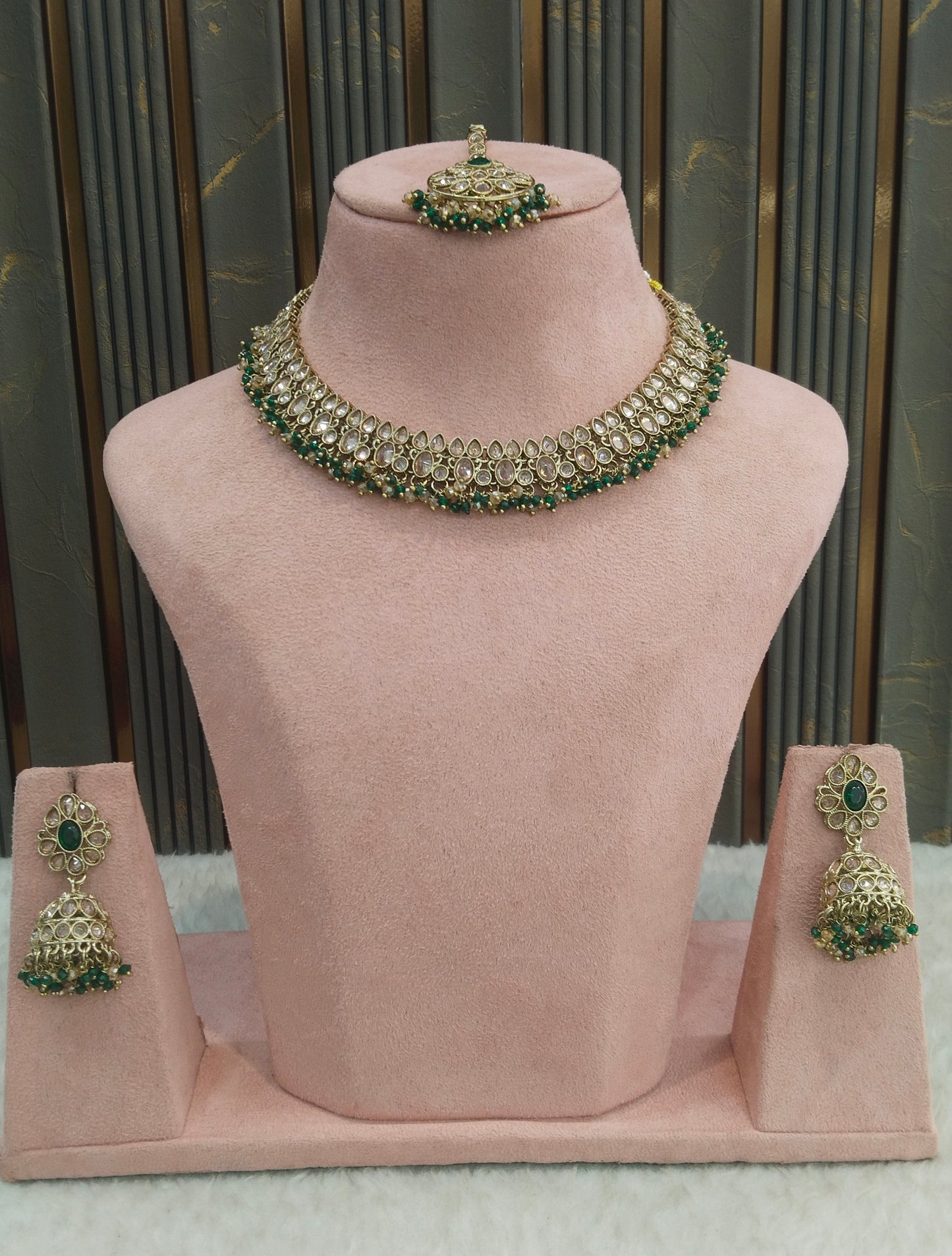 Antique Gold Green Necklace Shuba sets
