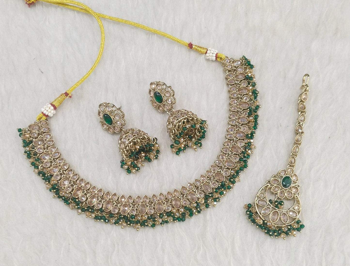 Antique Gold Green Necklace Shuba sets