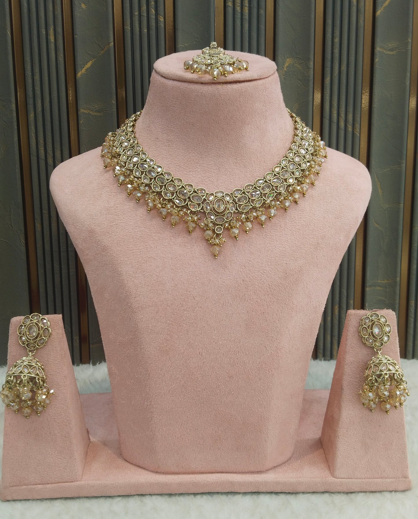 Antique Gold Crystal Necklace Shuba sets