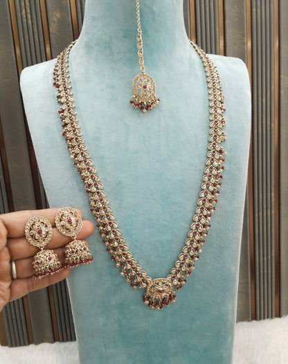 Antique Gold Maroon Long Rani Haar Necklace Jewellery Nita Set