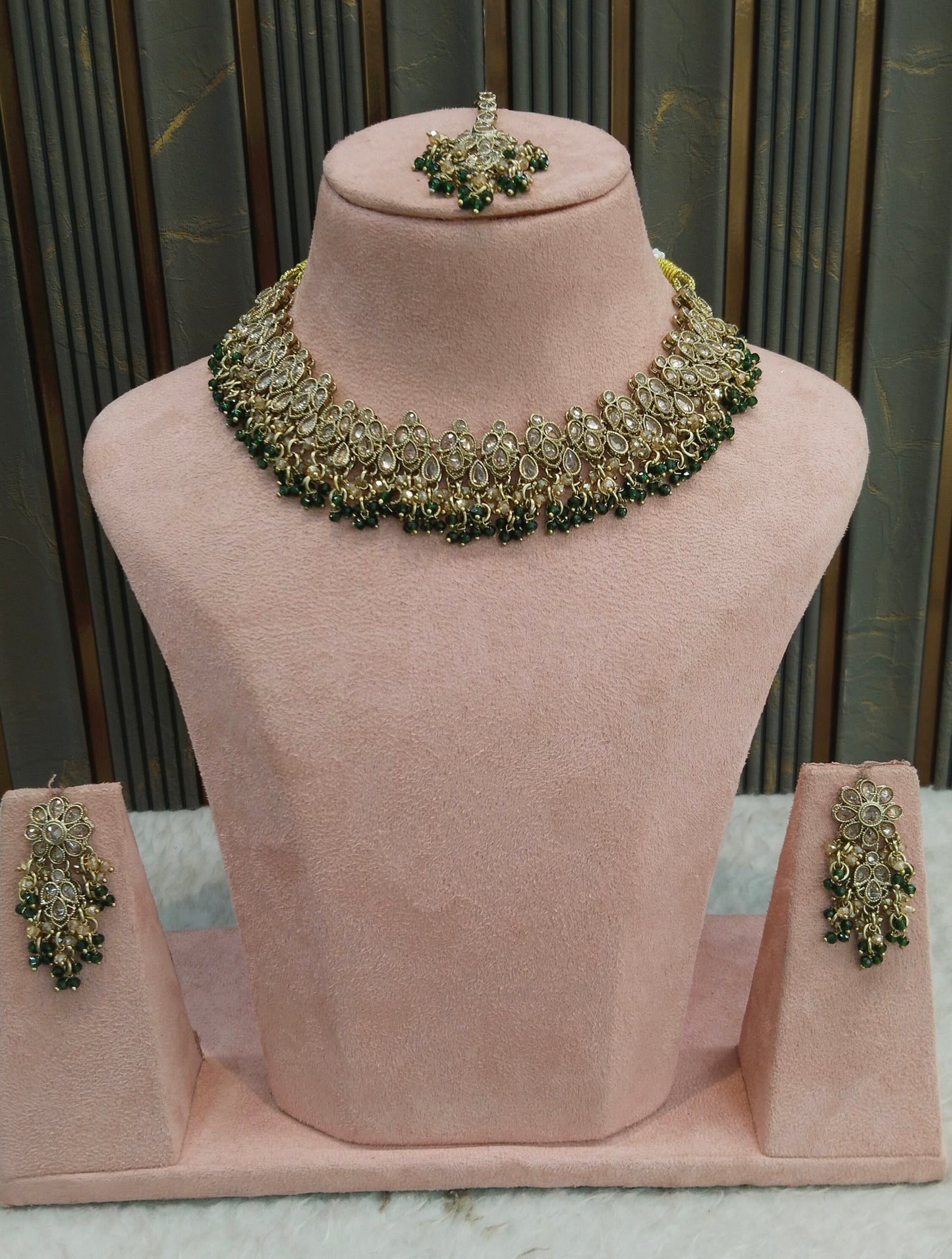 Antique Gold Green Necklace Shuba sets