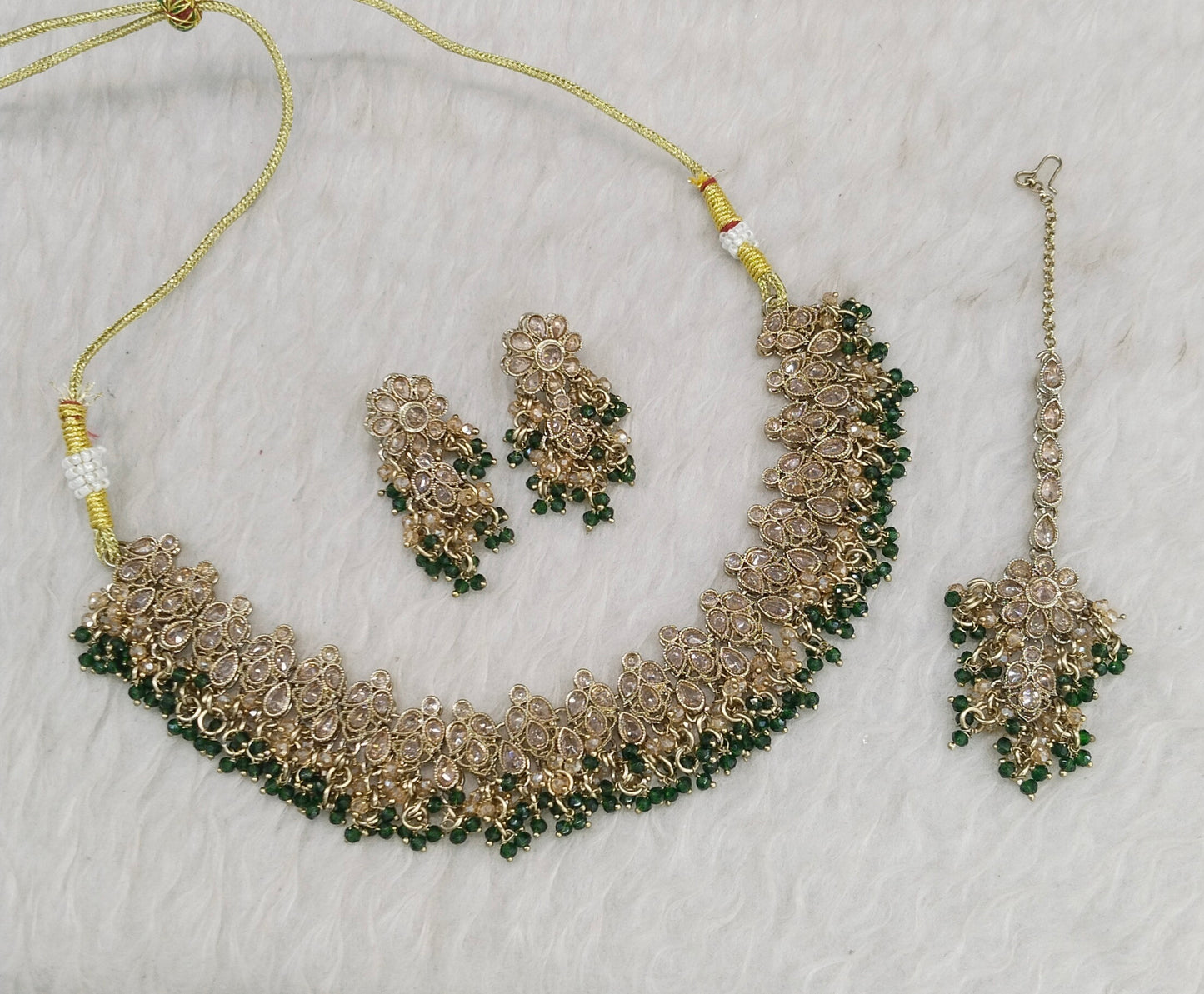 Antique Gold Green Necklace Shuba sets