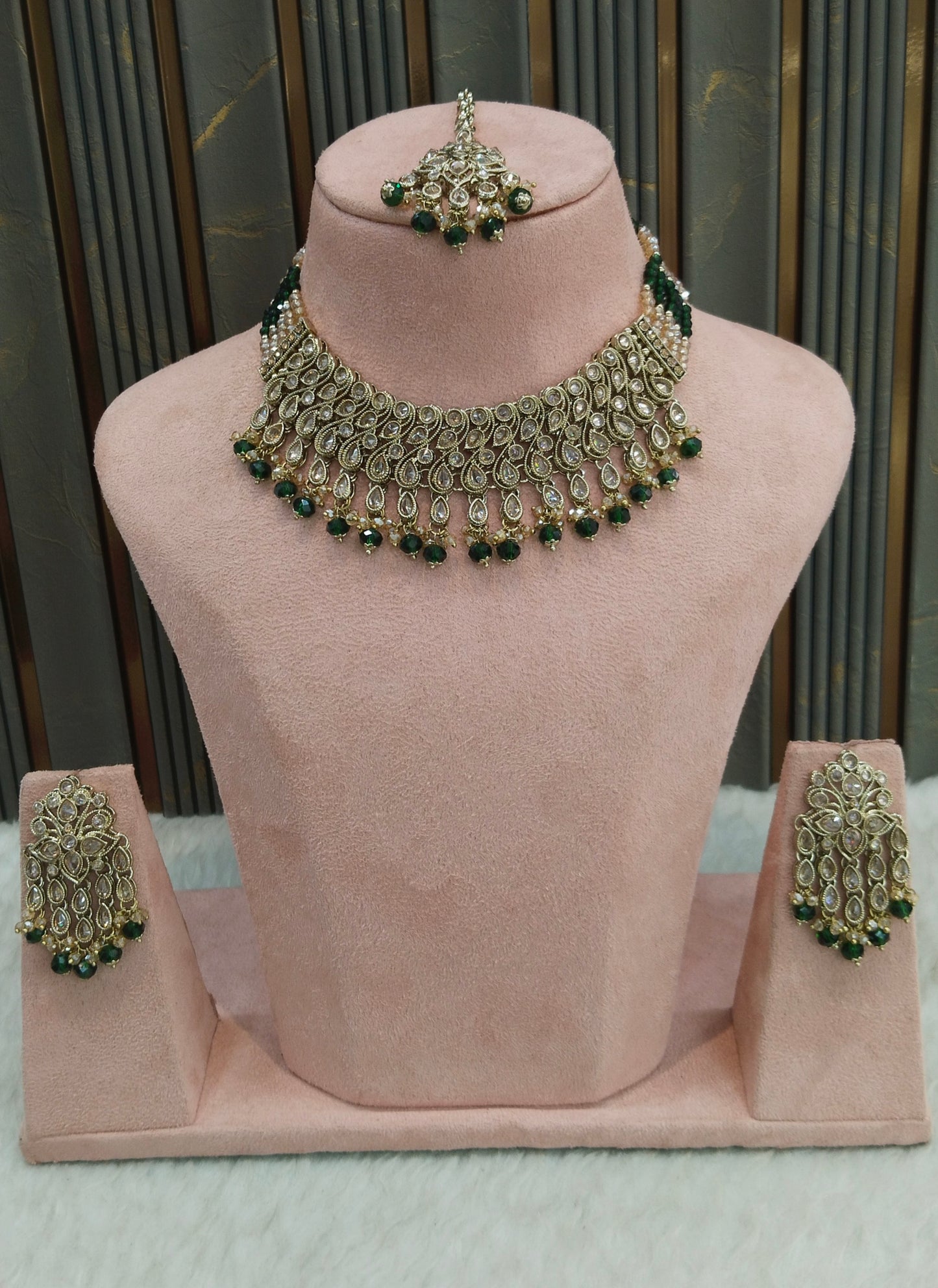 Antique Gold Green Necklace Anjali sets