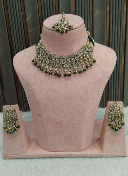 Antique Gold Green Necklace Anjali sets