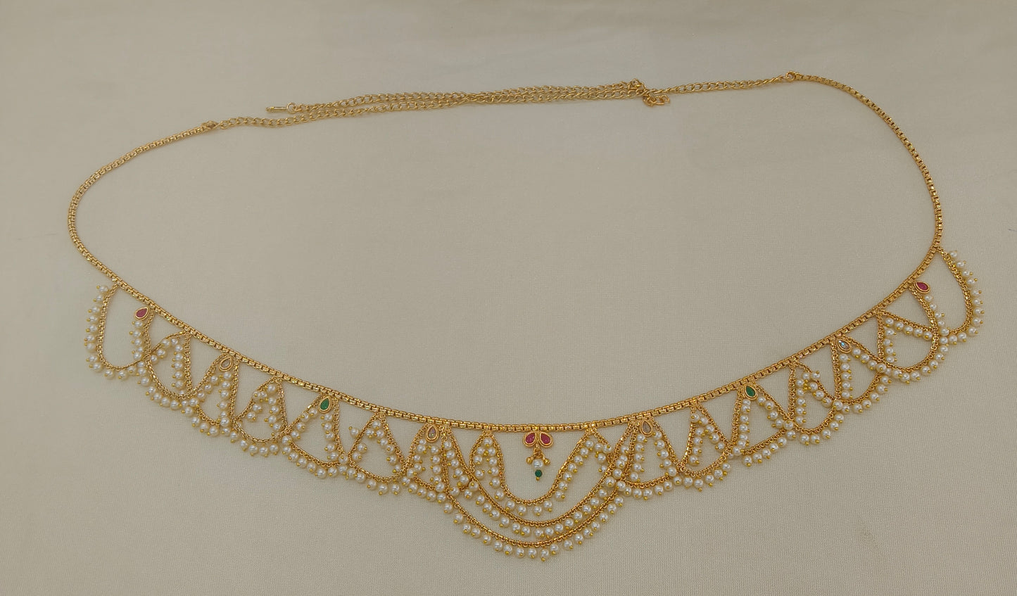 Gold Ruby Green Belly Chain kamarbelt Prachi Saree Chain