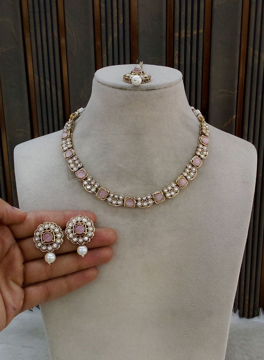 Antique Gold Pink Necklace Steff sets