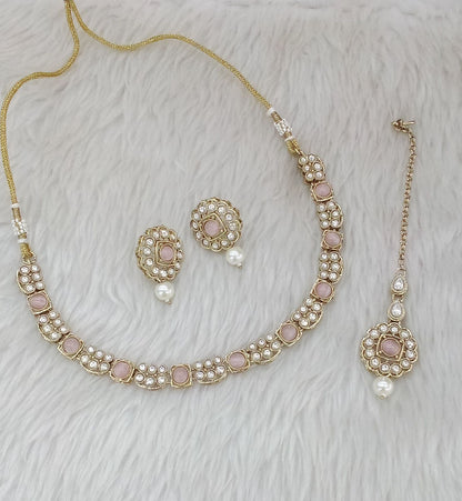 Antique Gold Pink Necklace Steff sets