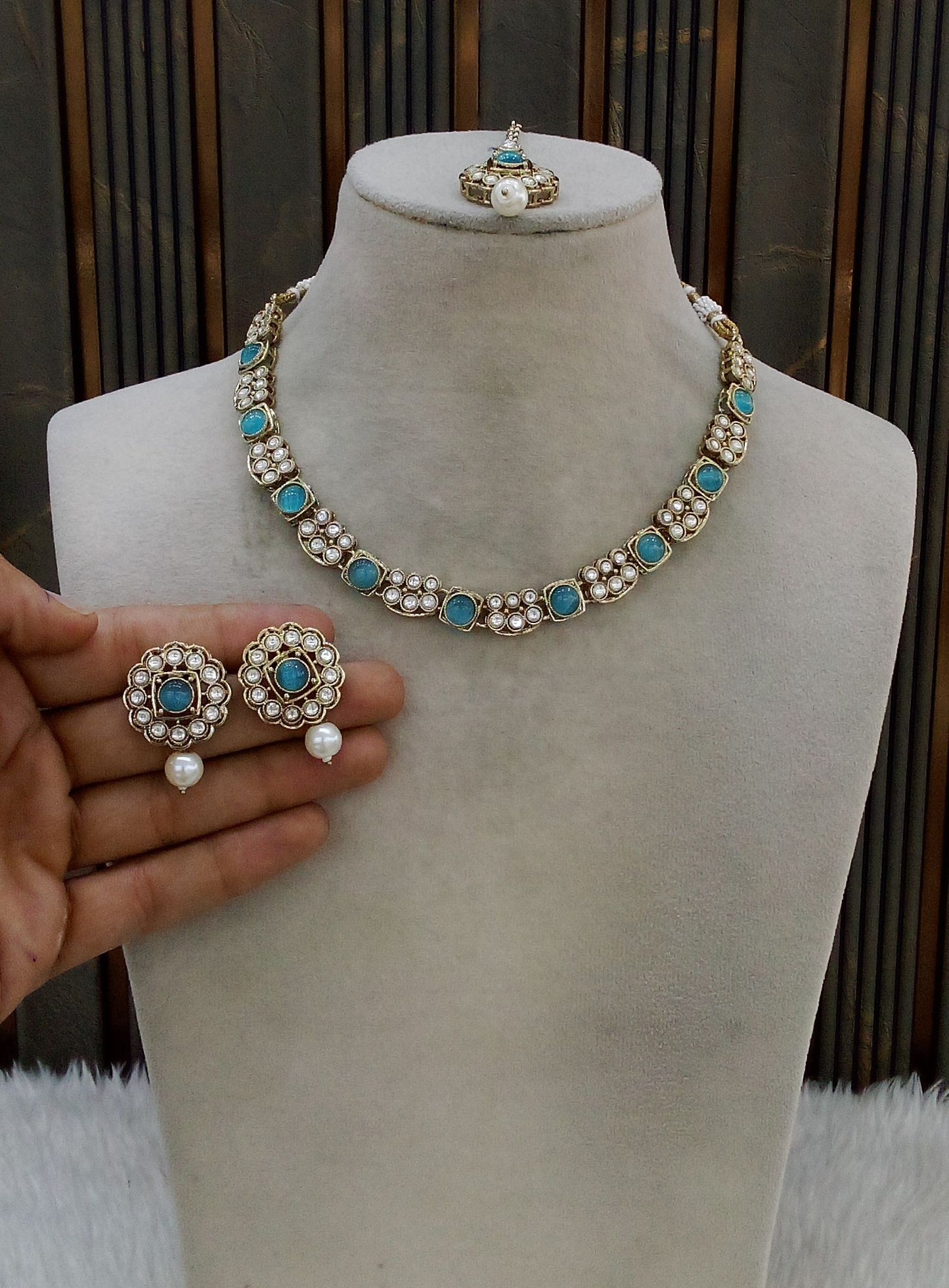 Antique Gold Sky Blue Necklace Steff sets