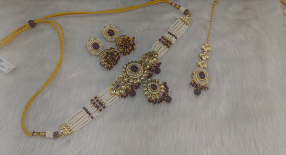 Maroon Kundan Choker Jewellery Farhat Set