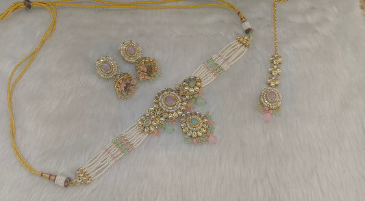 Mint Pink Kundan Choker Jewellery Farhat Set