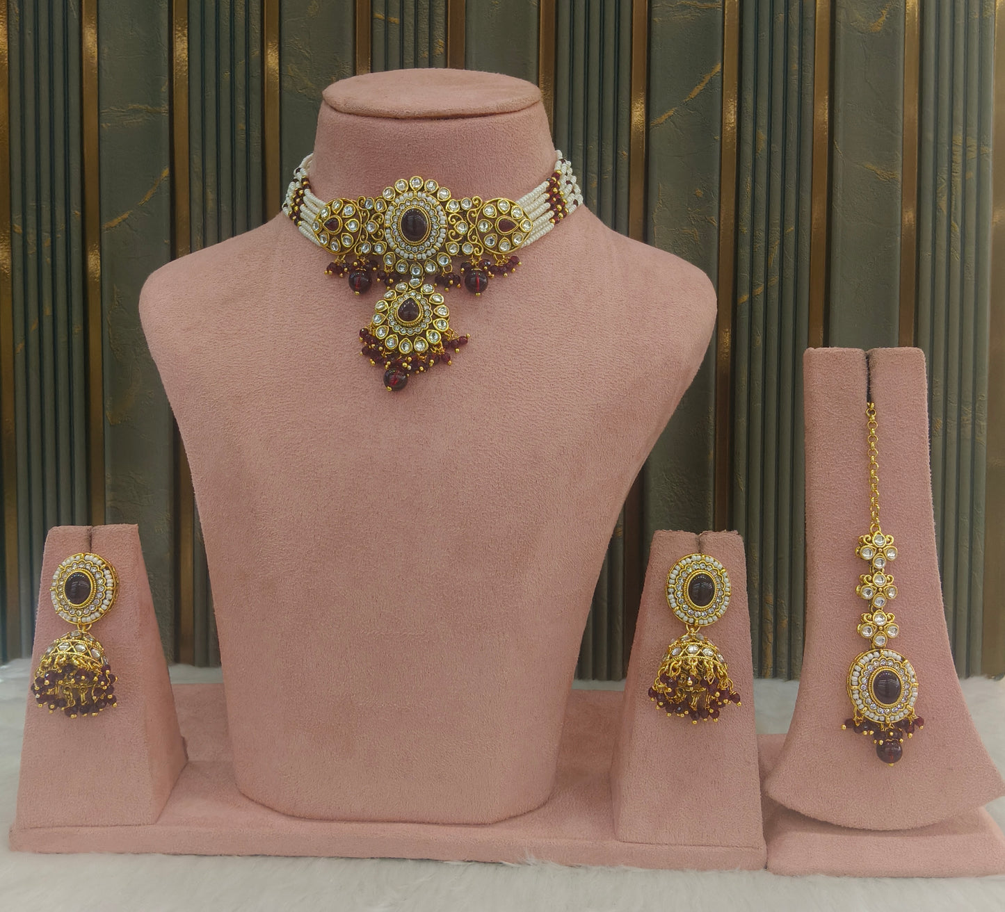 Maroon Kundan Choker Jewellery Farhat Set