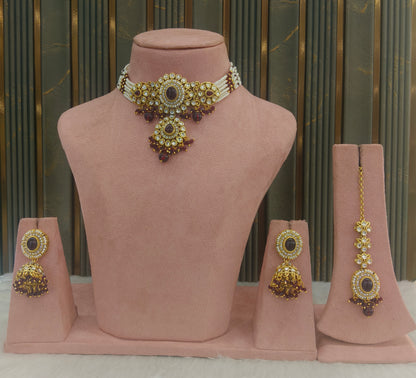 Maroon Kundan Choker Jewellery Farhat Set