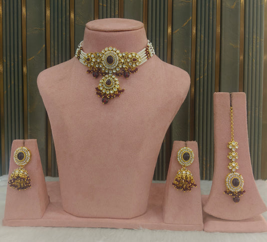 Maroon Kundan Choker Jewellery Farhat Set