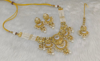 Gold White Kundan Necklace Ravina sets