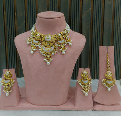 Gold White Kundan Necklace Ravina sets
