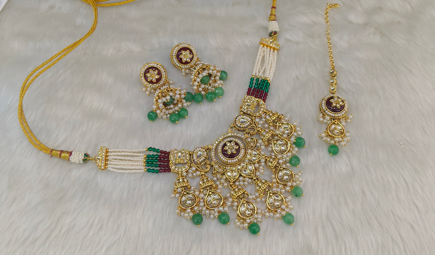 Gold Sage Green Kundan necklace Set/ kundan Indian Ravia jewellery sets