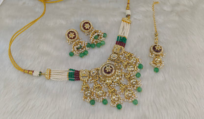 Gold Sage Green Kundan necklace Set/ kundan Indian Ravia jewellery sets