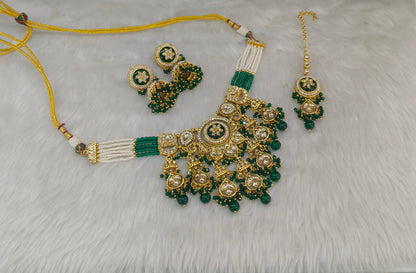 Gold Green Kundan necklace Set/ kundan Indian Ravia jewellery sets
