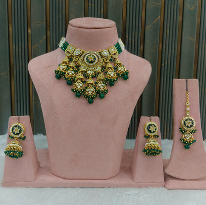 Gold Green Kundan necklace Set/ kundan Indian Ravia jewellery sets
