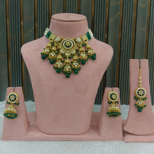 Gold Green Kundan necklace Set/ kundan Indian Ravia jewellery sets
