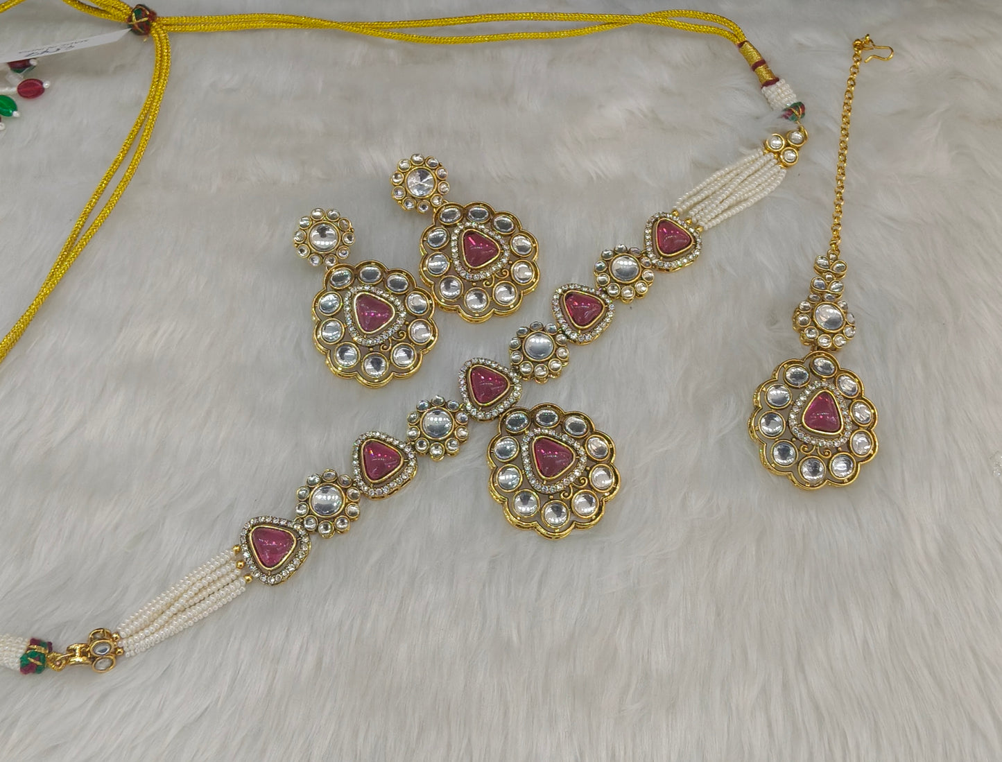 Ruby Gold Kundan Necklace Jewellery Kajal Set